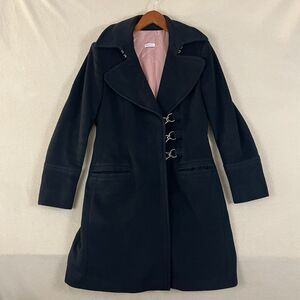 MAX&CO. Classic Coat Womens Black Size 42 Wool Pea Coat Mantello Metal Buckles